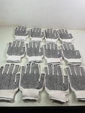 Dotted String Knit Gloves Both Sides Black PVC Dots (12 Pairs) Gloves L