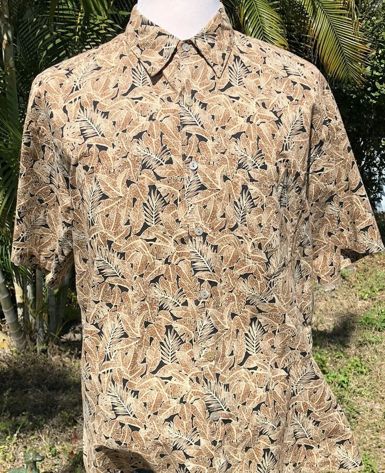 2113 Tori Richard Hawaiian Shirt Brown Floral Cotton Lawn Made In Hawaii Large L