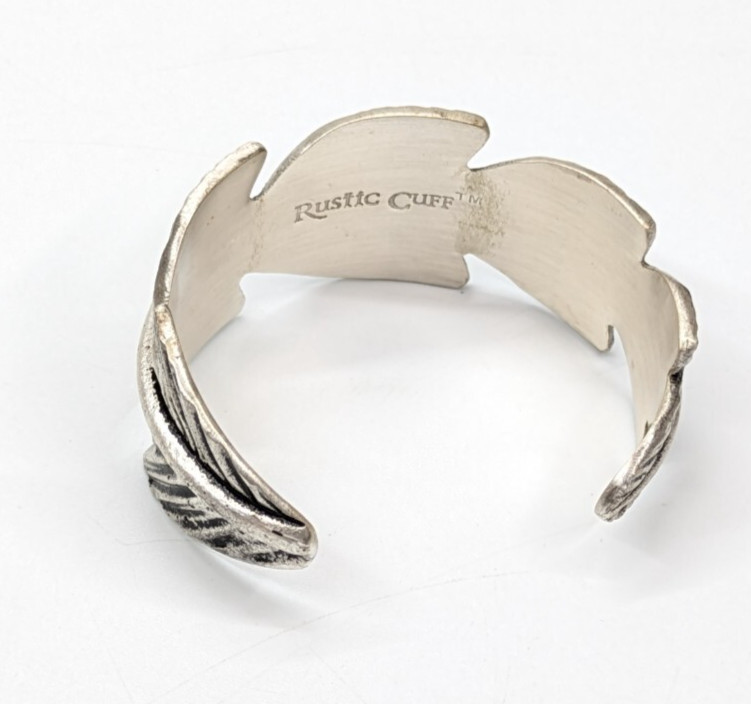 Rustic Cuff Textured Silver Tone Feather Boho 1 1… - image 6