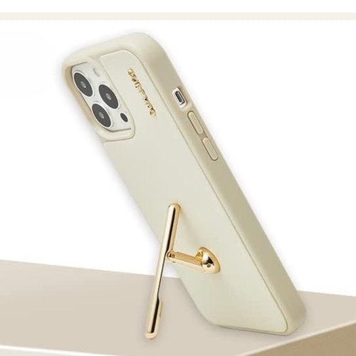 iPhone 13 Pro Leather Phone Case w/ Stand White Tan iPhone Case Protective - Picture 6 of 11