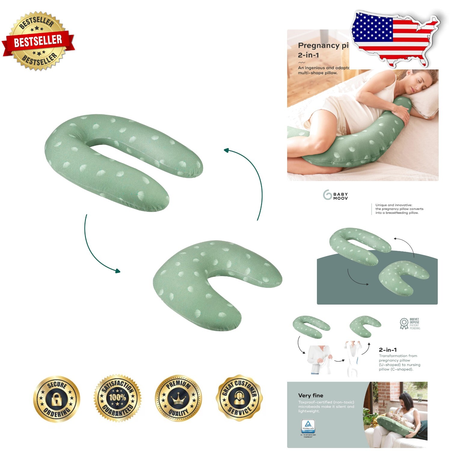 Portable Adjustable B.Love Organic Pregnancy Nursing Pillow for Ultimate Comfort-image