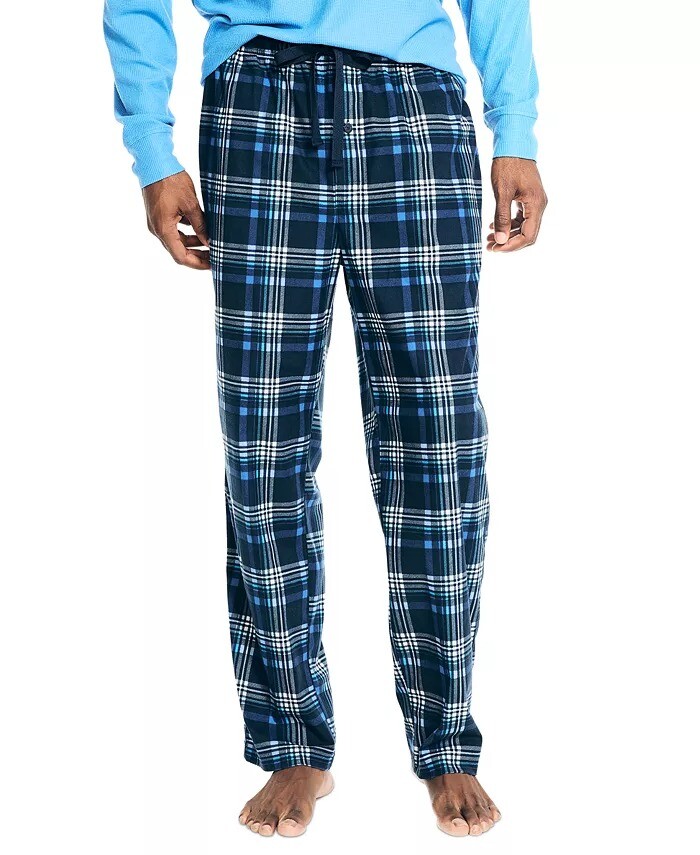Nautica Men's Sustainably Crafted Plaid Fleece Sleep Pants, Navy-Large 36-38W