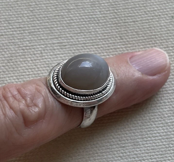 Anillo Solitario Bohemio Cable Piedra Gris Esterlina Ovalado Bali Retro Artesanal Talla 6 Foto 2 de 4