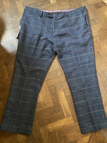 Pantalone Skopes Doyle misto lana a quadri rosso navy 48W elegante occasione matrimonio 31”L - Foto 2 di 8