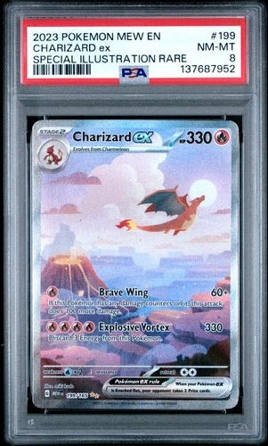 2023 POKEMON MEW EN-151 SPECIAL ILLUSTRATION RARE #199 CHARIZARD EX PSA 8