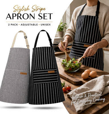 2 Pack Adjustable Bib Aprons w/ 2 Pockets Cotton Cooking Apron for Women & Men