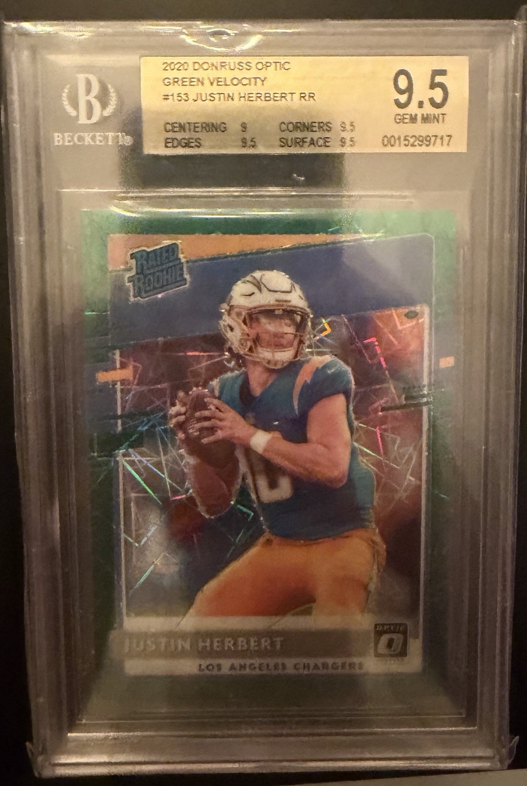 2020 Donruss Optic Justin Herbert #153 Green Velocity Rated Rookie BGS 9.5