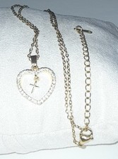 Stainless zirconia heartpendant necklace with cross charm