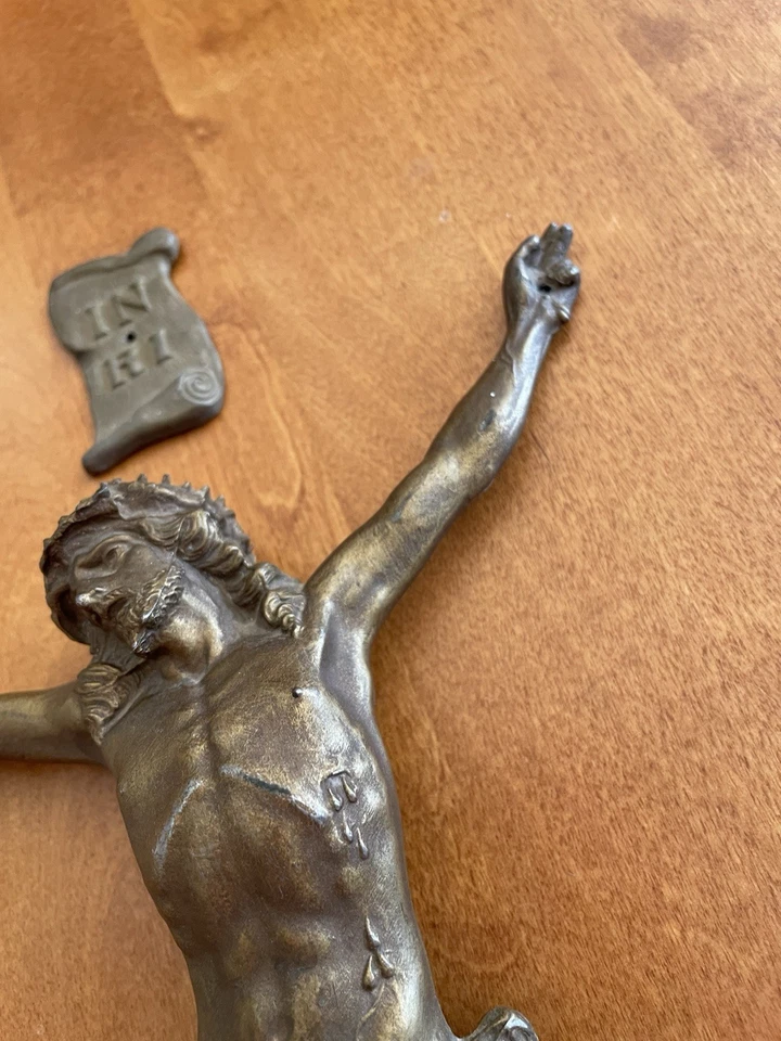 Sehr schöner alter  Jesus Christus Corpus Korpus Heiland aus Zinn mit Inri - Bild 3 von 4