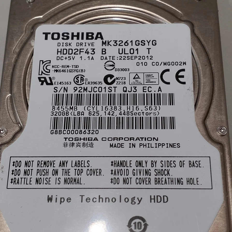 Toshiba 320GB 2.5" SATA II 3Gbps HDD 7200 RPM 16MB MK3261GSYG - Image 2 of 4
