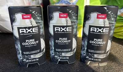 3 Axe Deodrant Pure Coconut Eucalyptus + Oak 48 hrs Aluminum Free 2.6oz