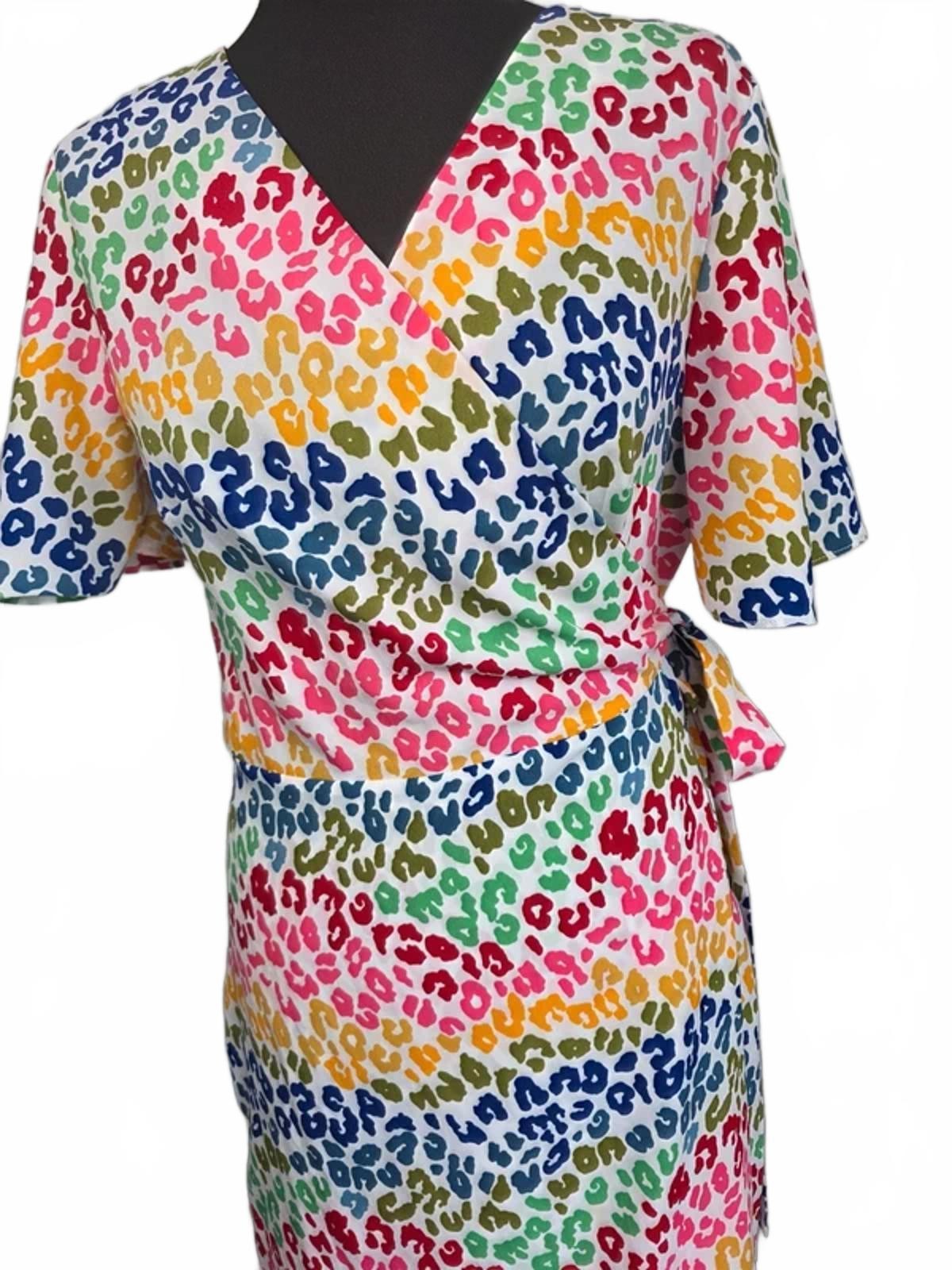 Never Fully Dressed Rainbow Leopard Wrap Midi Dre… - image 1