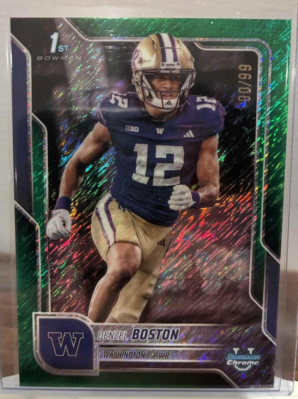 2025 Bowman Chrome University Denzel Boston /99 Green Shimmer 1st Washington