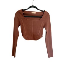 Altar'd State Brown Corset Knit Long Sleeve Square Neck Crop Top Small