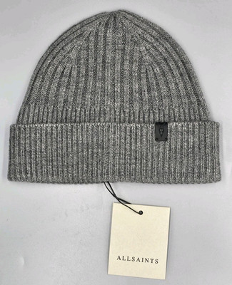 AllSaints Rib Knit Wool Blend Beanie Hat Grey Marl Winter Spring 