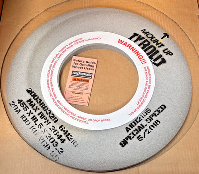 new TYROLIT 455mm x 18.5 x 203.2 (18''x3/4''x8'') Grinding Wheel, 29A 100 K6 VGR-SS