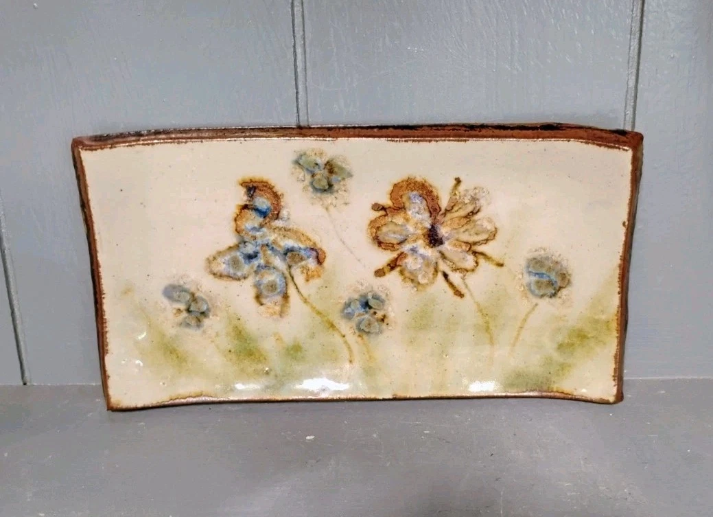 Janet Resnik Pottery Butter Dish Rectangle Plate Flowers Garden Meadow Resnick