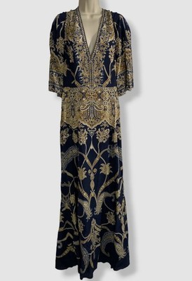 $3280 Etro Women's Blue V-Neck Printed Silk Caftan Dress IT 44 / US 8