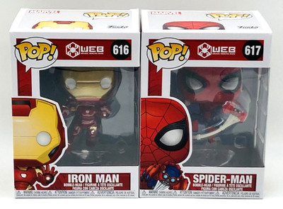 Funko POP WEB 616 Iron Man 617 Spider-Man Bobble-Head Figur Disneyland Exklusiv