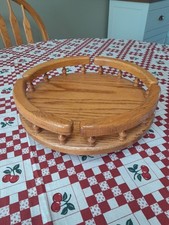 Vintage LAZY SUSAN Wooden Oak 11.5 round with...