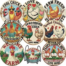 8 Pcs Chicken Diamond Art Painting Coasters Kits,Coaster with Holder for Adults,