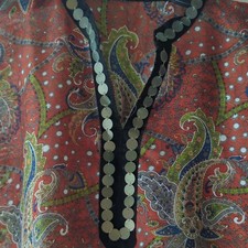 Handmade Women's Orange red Paisley Kurta Tunic V-Neck Mirror Trim 3/4 Sleeve