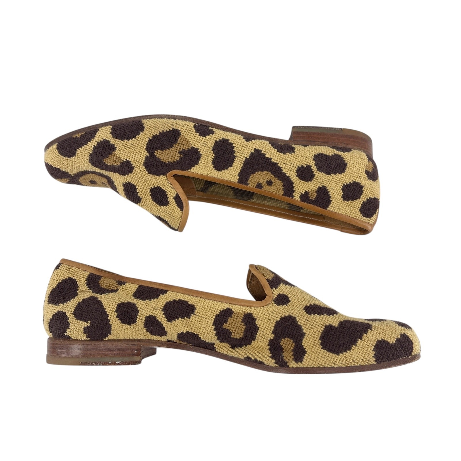 Stubbs & Wootton Palm Beach Felix Loafers Big Leopard Print Needlepoint 8.5