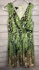 Talbots Petites Green Leaf Print Fit & Flare Sleeveless Spring Dress 2P