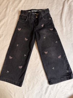 Cat & Jack Girls 4T Gray Wide-Leg Dark Wash Stretch Denim Jeans Pockets