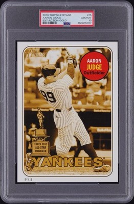 AARON JUDGE 2018 TOPPS HERITAGE 25 5X7-ACTION-GOLD ROOKIE CUP 🔥 #’d/10 PSA 10