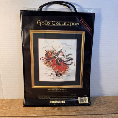 Dimensions Gold Collection Windswept Santa Cross Stitch Christmas Kit 8449