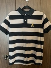 Psycho Bunny Men's Polo Shirt Blue W/tan Stripes Size 5