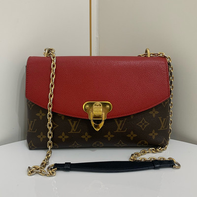 Louis Vuitton Pallas Gold Chain Monogram Canvas Red Leather Shoulder Crossbody