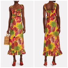 NEW Farm Rio Fruit Dream Maxi Dress Tropical Resort Yellow Pink Green Small
