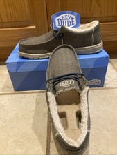 Hey DUDE Men  s Size 11 Wally Herringbone Choco Shoes FAUX FUR LINNING