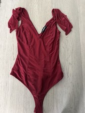 Lulus Red Bodysuit Tie Shoulders Sheer Size S Wine Layering Piece