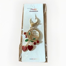 Cherry Heart Keychain in Gold or Silver Red  Green Dangle Charm New