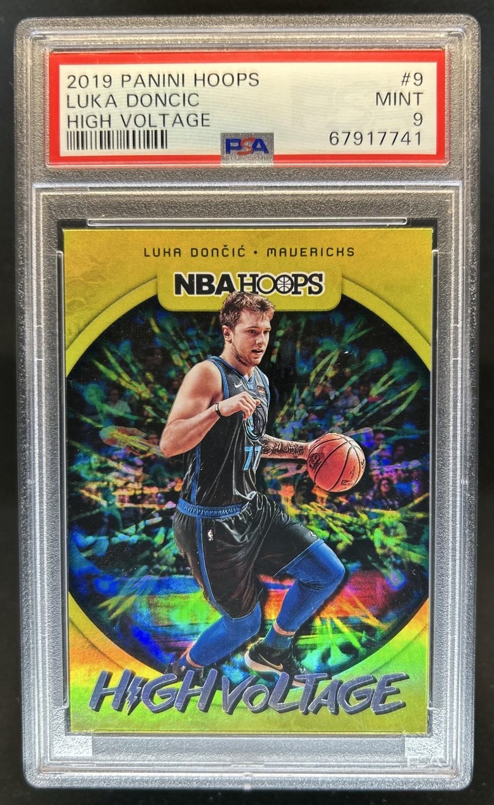 2019-20 Panini Hoops Luka Doncic High Voltage #9 Mavericks PSA 9