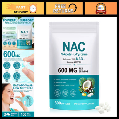 NAC Complex with NAD+ & MCT Oil - 300 Softgels for Antioxidant Support & Energy