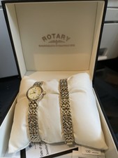 Rotary Women's Gold-Tone Quartz Watch & Bracelet Set LB77895/BR/03 Boxed