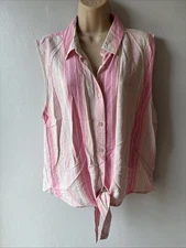 Women’s Size 18 Pink & Peach Striped Summer Vest Linen Top From Next