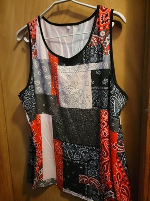 Tank Top, Red White & Black Bandana Print, Womens Plus 4x