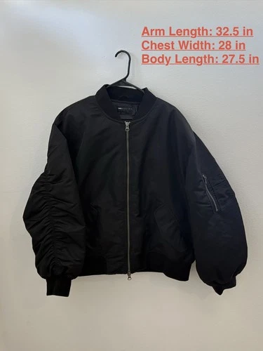 ASOS DESIGN Men's Oversized Bomber Jacket Black L Full Zip Zipped Pockets - product listing photo
