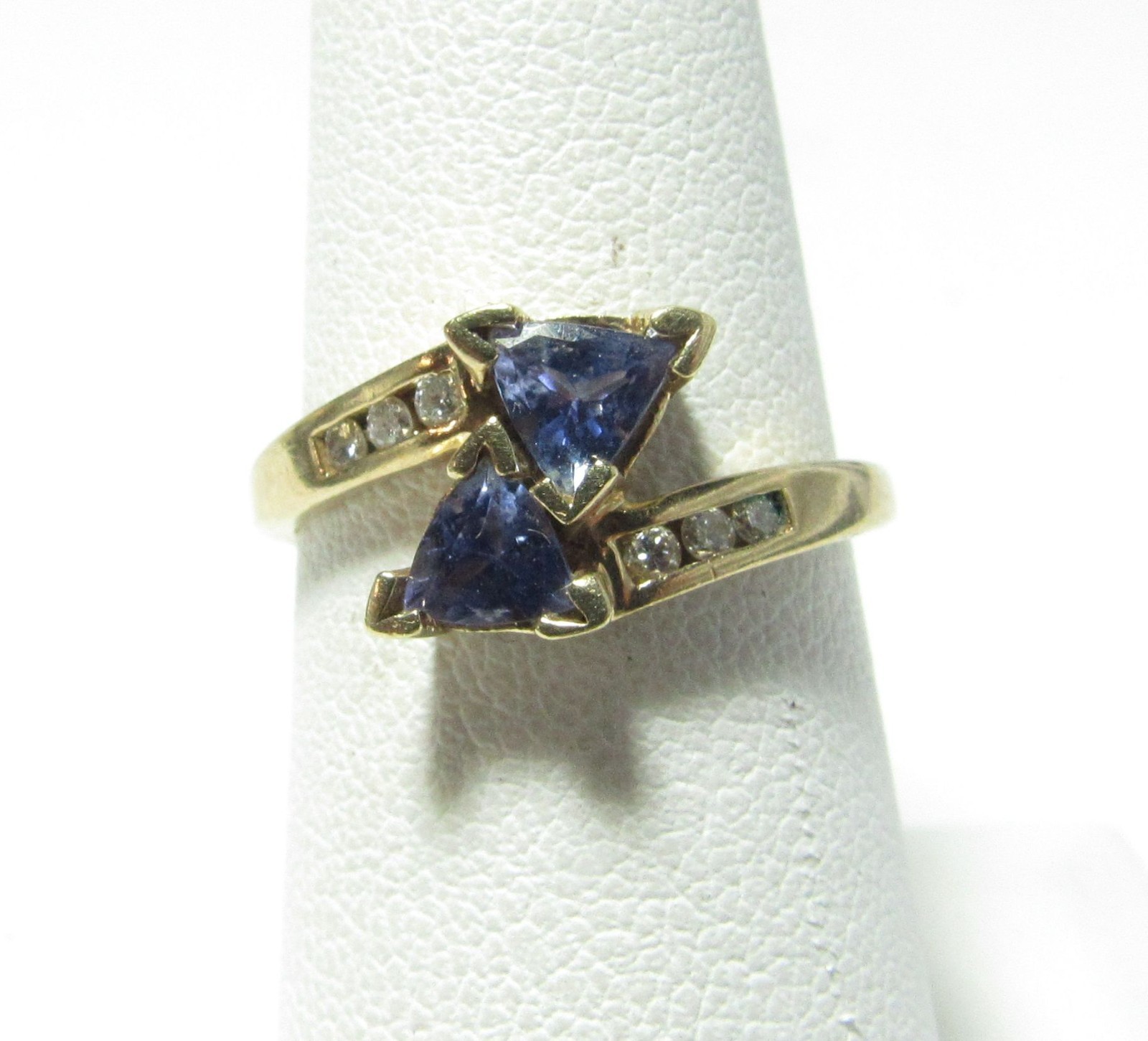 SOLID 10K GOLD RING WITH TWO TRILLIAN NATURAL TAN… - image 1