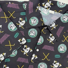 ANAHEIM MIGHTY DUCKS Button Up Hawaiian XL SHIRT SGA All Over Logo Vida Divina