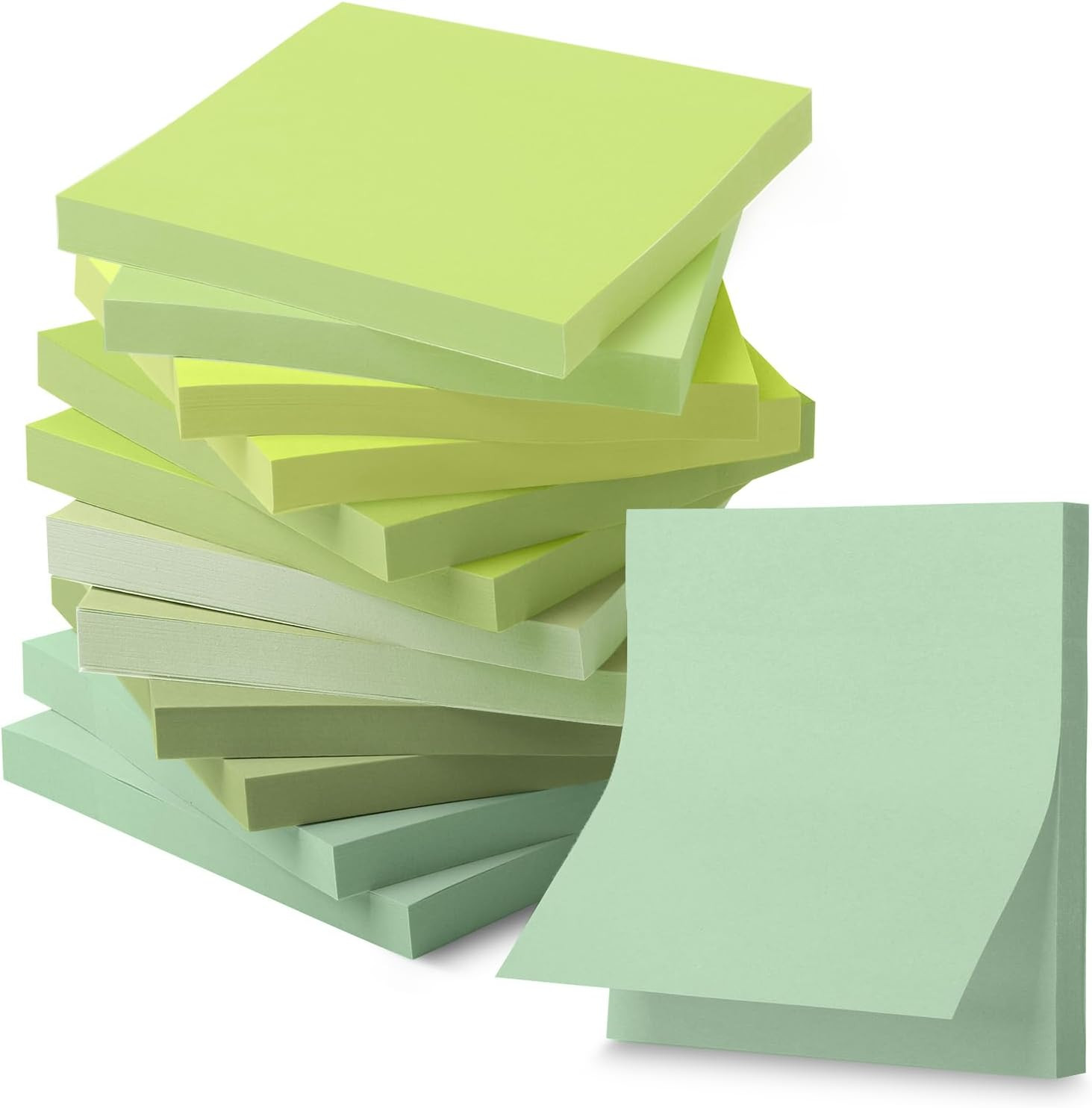 Sticky Notes, 3”x3”, 12 Pads, 600 Sheets, Shades of Green Sticky Notes 3x3-image