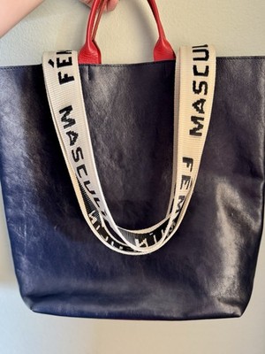 Clare V. Navy Leather Tote Red Handles Masculin Féminine Strap