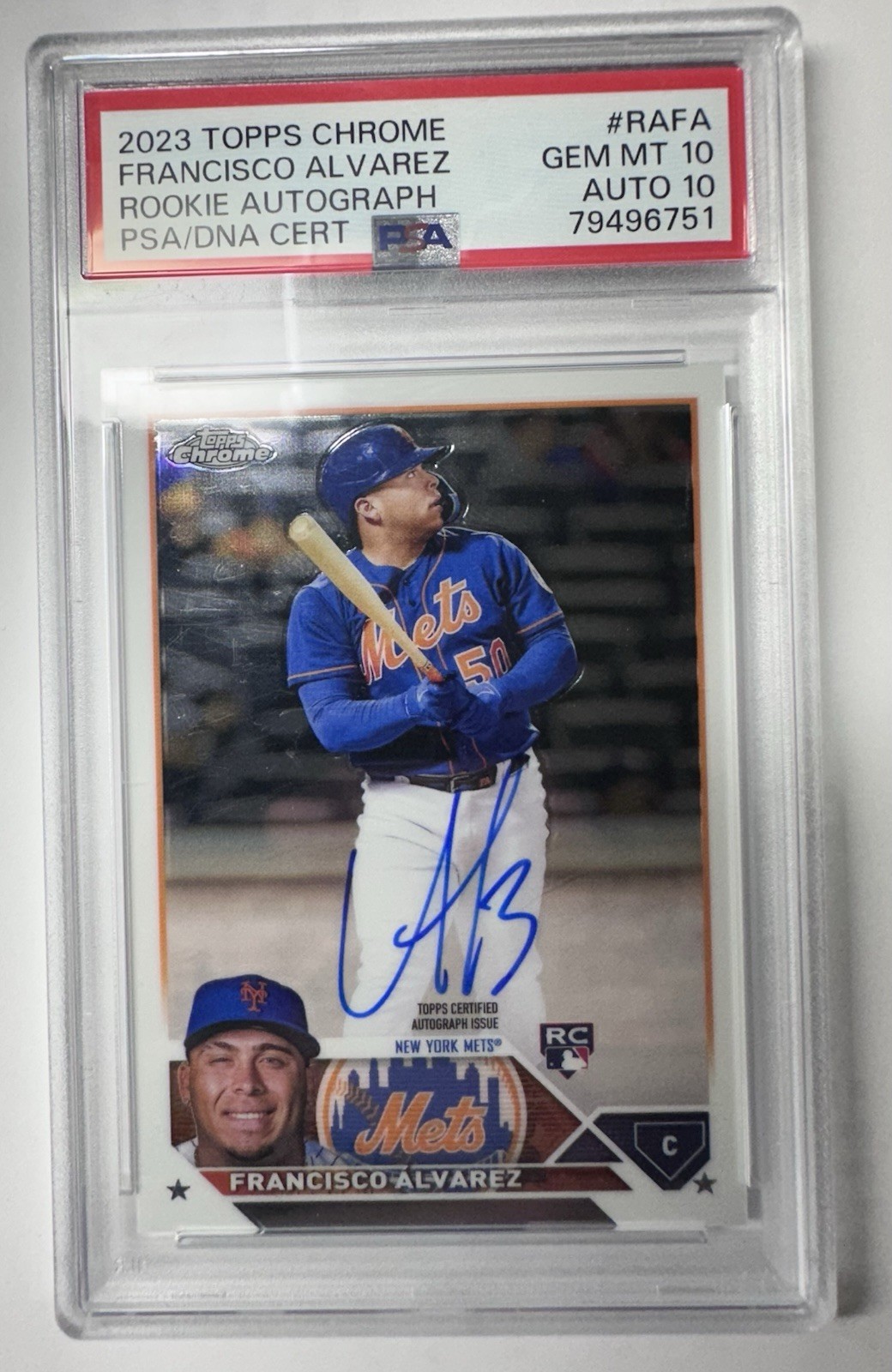 Topps 2023 Chrome Rookie Autograph Francisco Alvarez PSA 10 Mets #RA-FA