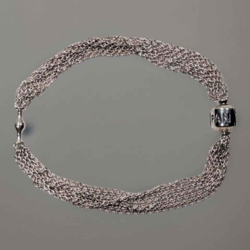 Authentic Pandora Multi Strand Sterling Silver One Clip Station Bracelet 8.5” - Image 4 of 4