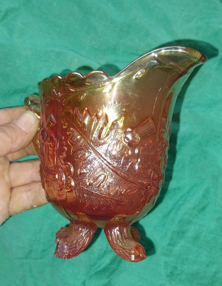 Vintage 1930's Sowerby Carnival Glass Cream Jug Marigold, Scotch Thistle Pattern - image 4 of 4